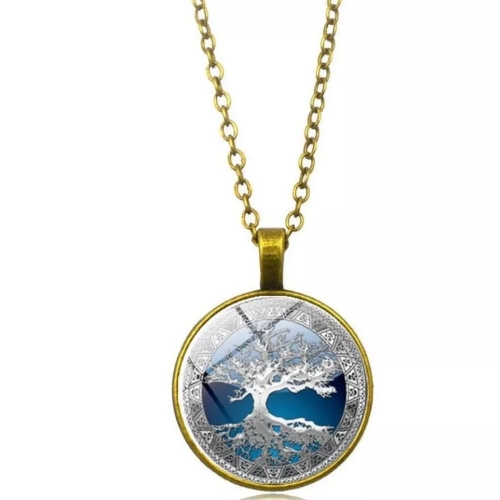 Unisex Men And Women Couples Gift Celtic Tree Time Necklace Glass Dome Pendant R